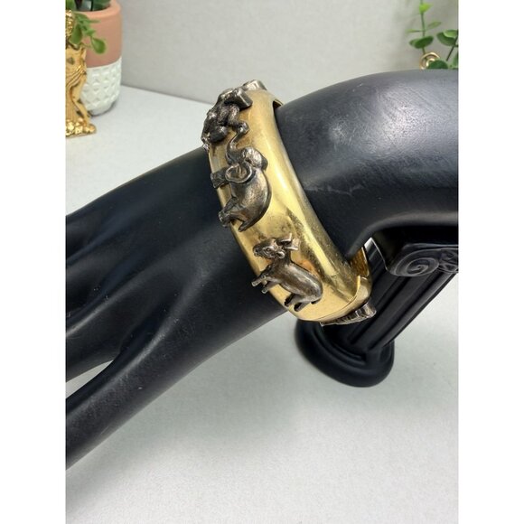 Vintage Gold & Silver Tone Animal Safari Statement Bracelet Monkey Elephant Rare - Picture 4 of 10